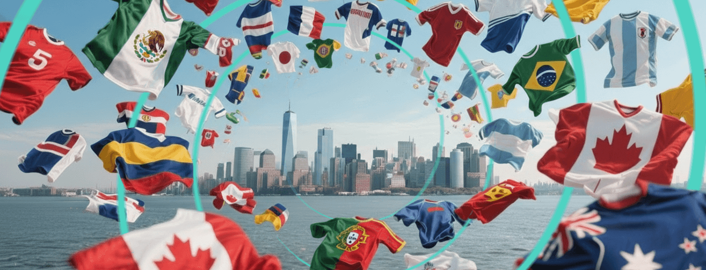 Football shirts representing each nation flag